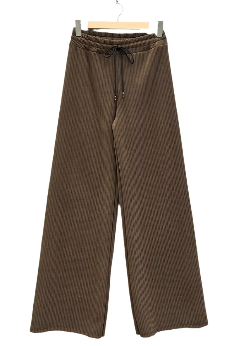 Elasticated Wide Leg Made In Italy Corduroy Trousers One Size