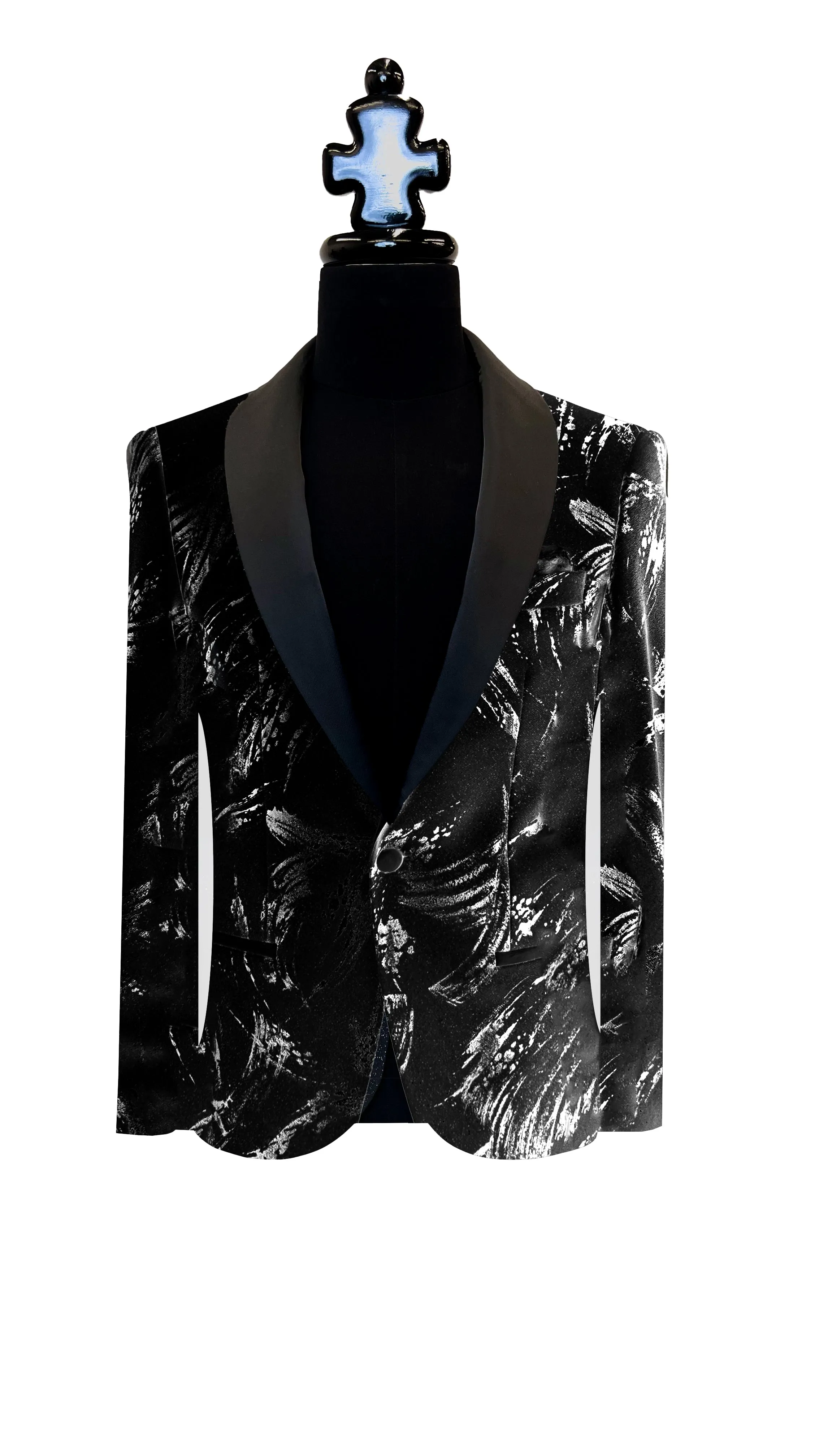 Elegance Tuxedo with Silver Brush Designs