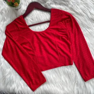 Elegant Red Colored Cotton Round Neck Readymade Blouse For Women