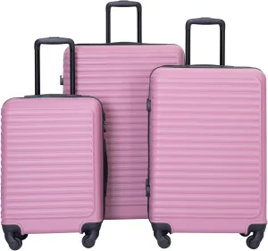 espidoo 3-Piece ABS Lightweight Luggage Set: 20/24/28 Inch Pink Suitcases with TSA Lock & Spinner Wheels - Travel-Friendly Storage Design for Women - Business & Vacation Trips
