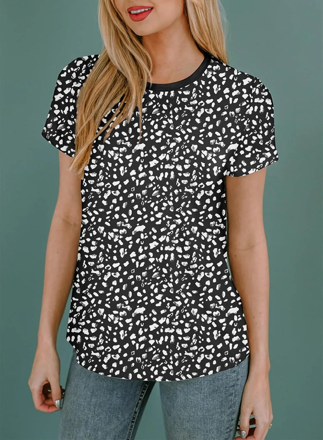 EVALESS Womens Casual Polka Dot Tops Crewneck Short Sleeve T Shirts Fashion Outfits 2025 Spring Summer Shirts