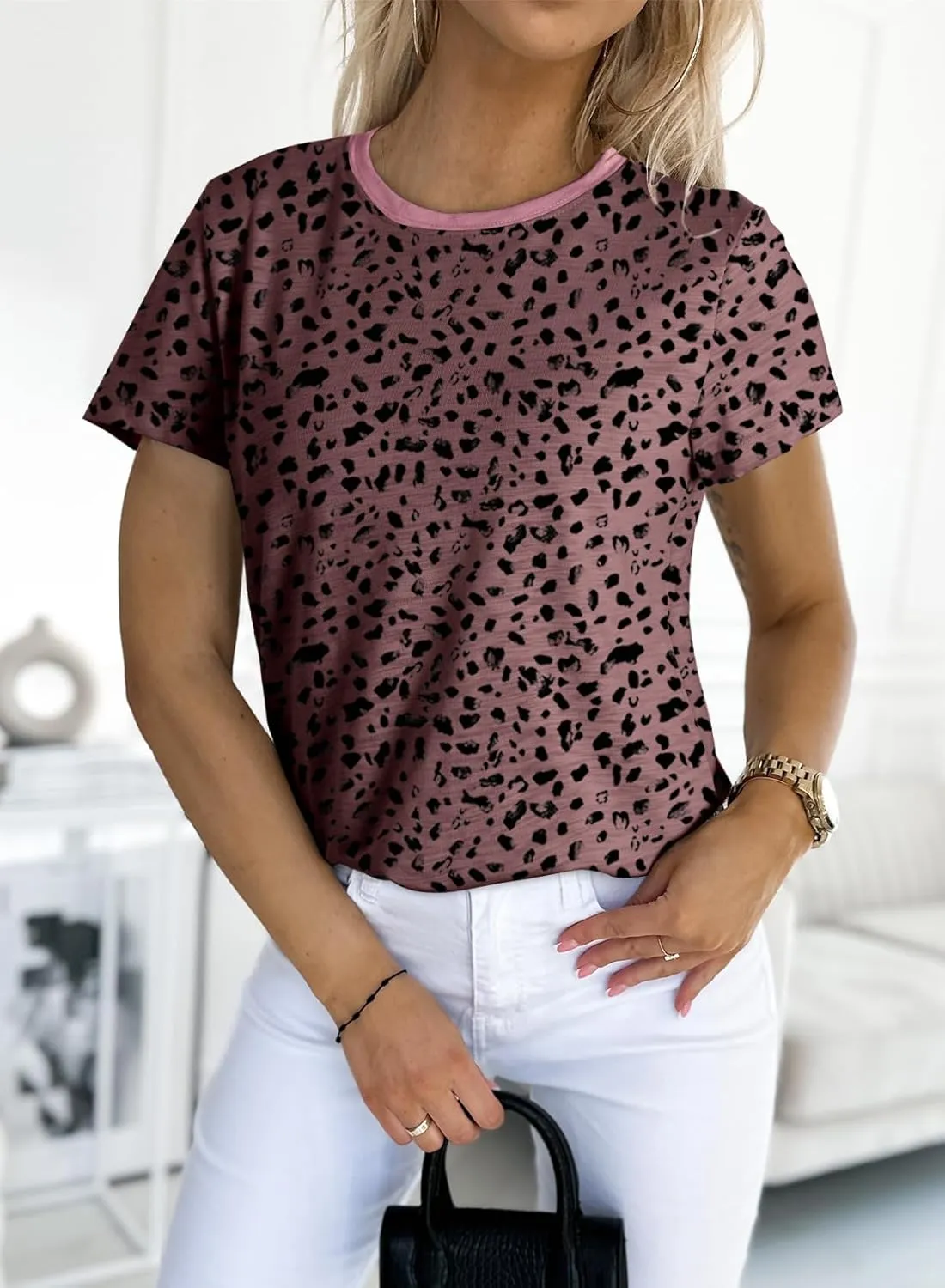EVALESS Womens Casual Polka Dot Tops Crewneck Short Sleeve T Shirts Fashion Outfits 2025 Spring Summer Shirts