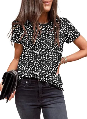 EVALESS Womens Casual Polka Dot Tops Crewneck Short Sleeve T Shirts Fashion Outfits 2025 Spring Summer Shirts