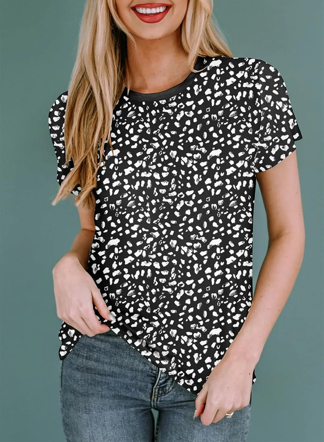 EVALESS Womens Casual Polka Dot Tops Crewneck Short Sleeve T Shirts Fashion Outfits 2025 Spring Summer Shirts