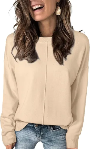 EVALESS Womens Fall Sweaters 2024 Fashion Crewneck Long Sleeve Pleated Knitted Casual Pullover Tops