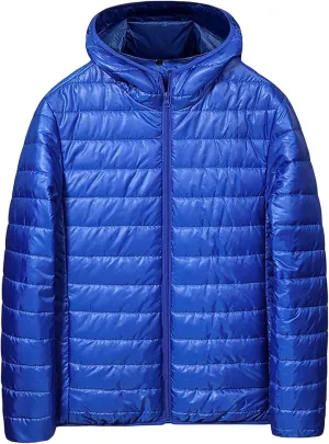 evzosrz Mens Down Jackets with Hood Lightweight Puffer Jacket Zip Warm Packable Winter Hoodies Coats Padded Bubble Outwear