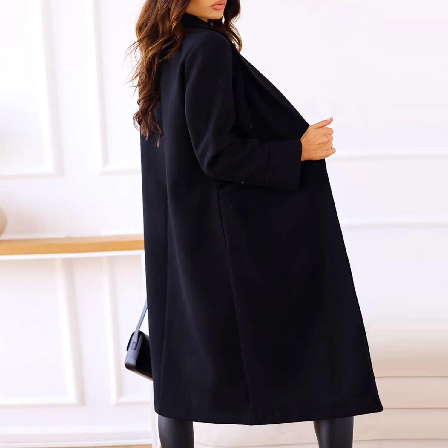 Fall Cardigan for Women 2022 Solid Lapel Collar Trench Coat Open Front Mid Length Wool Blend Coat Elegant Pea Coat