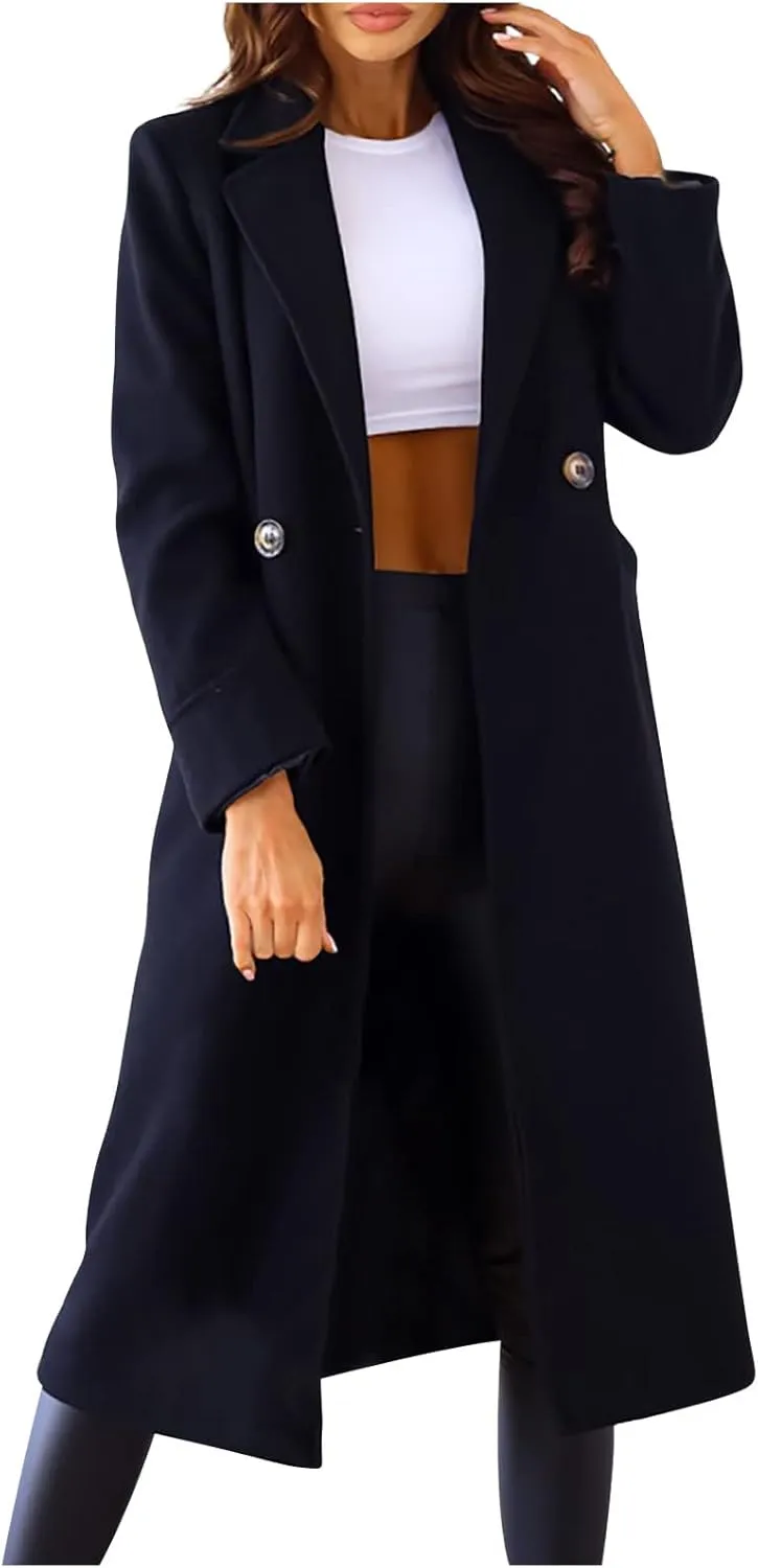Fall Cardigan for Women 2022 Solid Lapel Collar Trench Coat Open Front Mid Length Wool Blend Coat Elegant Pea Coat