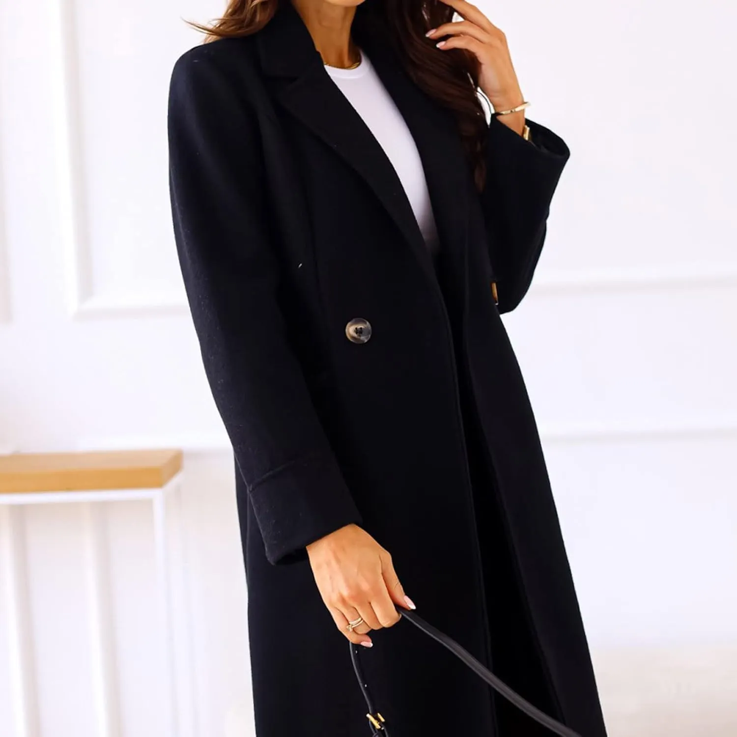 Fall Cardigan for Women 2022 Solid Lapel Collar Trench Coat Open Front Mid Length Wool Blend Coat Elegant Pea Coat