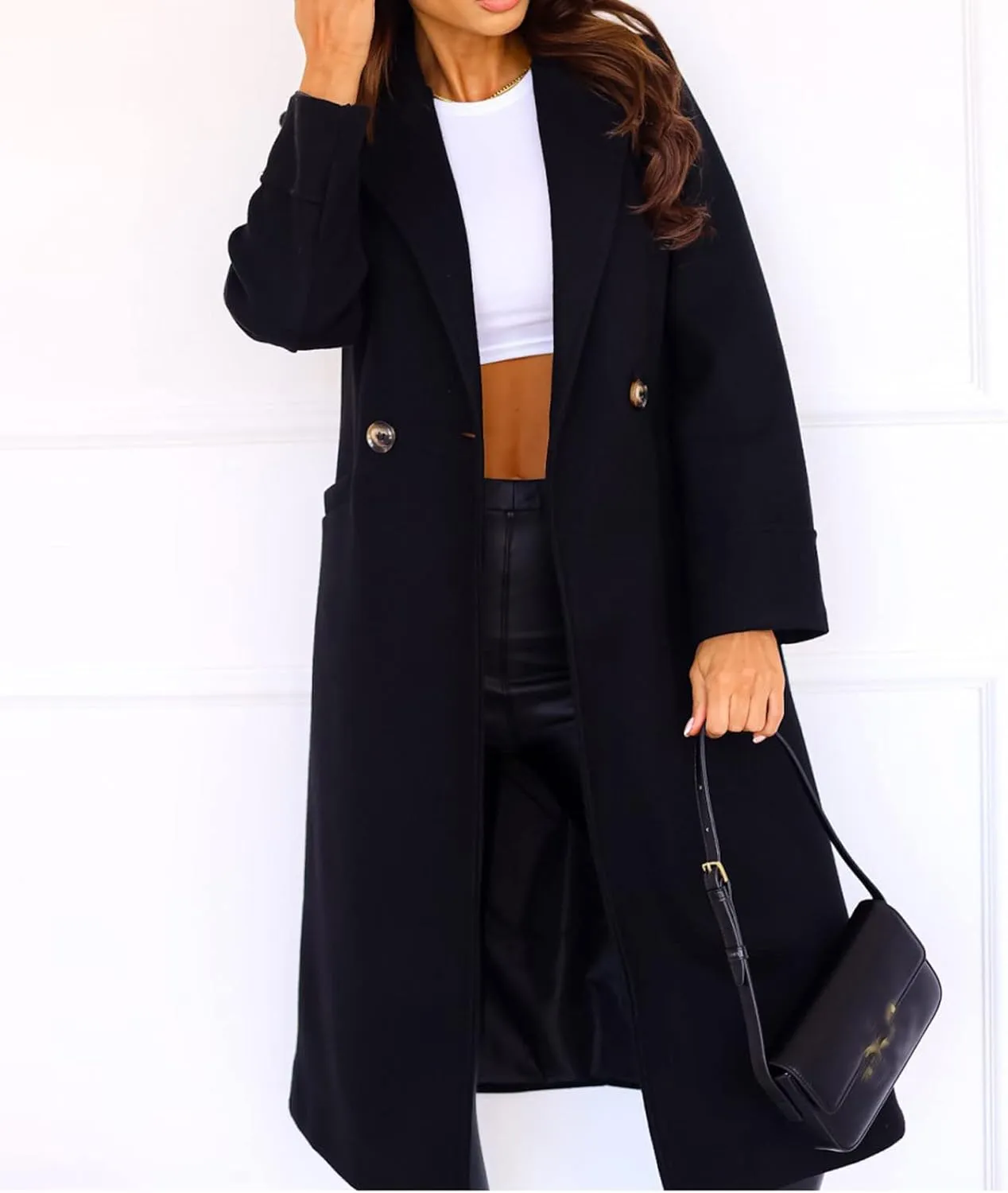 Fall Cardigan for Women 2022 Solid Lapel Collar Trench Coat Open Front Mid Length Wool Blend Coat Elegant Pea Coat