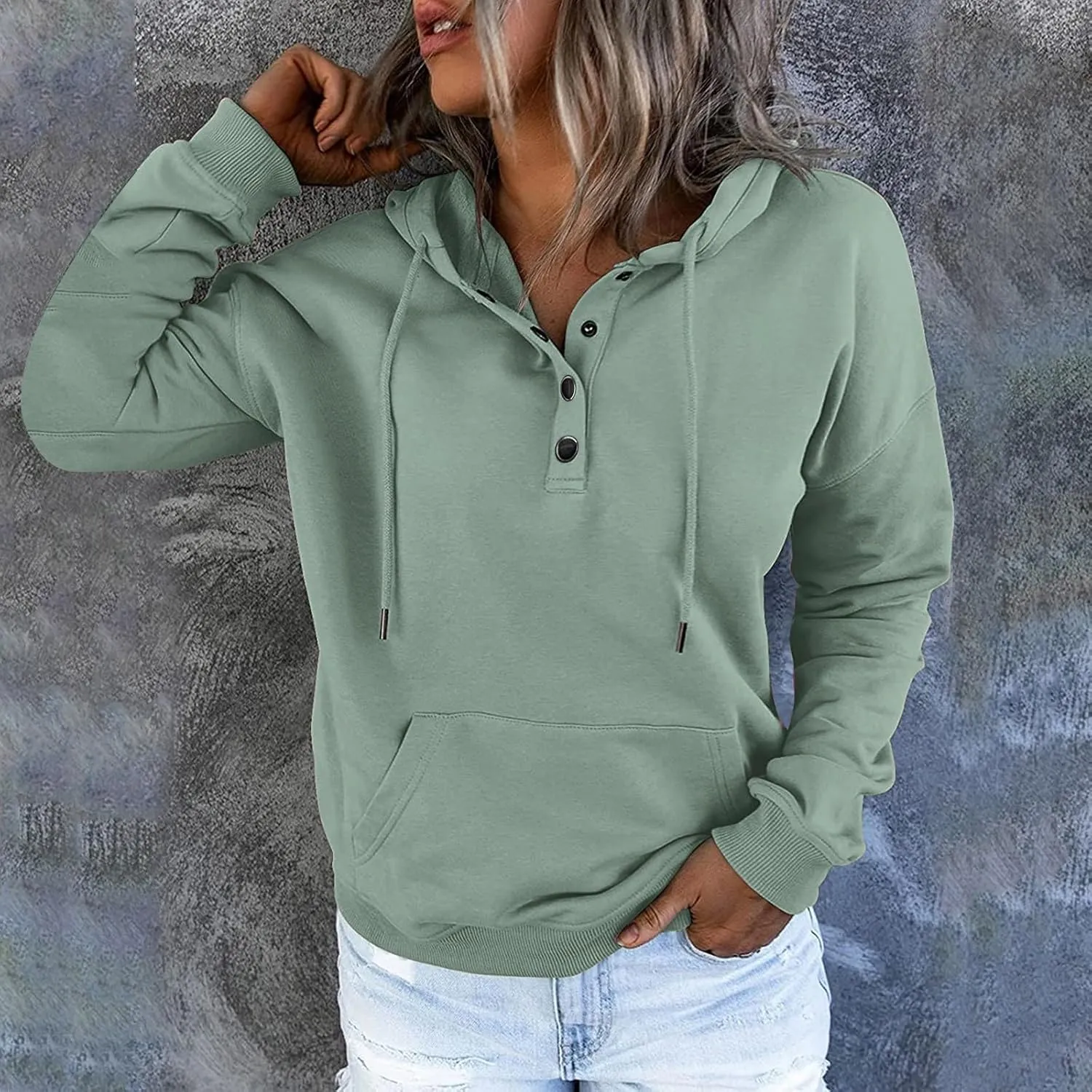 Fall Outfits for Women 2025 Y2k Hoodies Solid Button Down Long Sleeve Hooded Sweatshirts Pullover Tops with Pocket