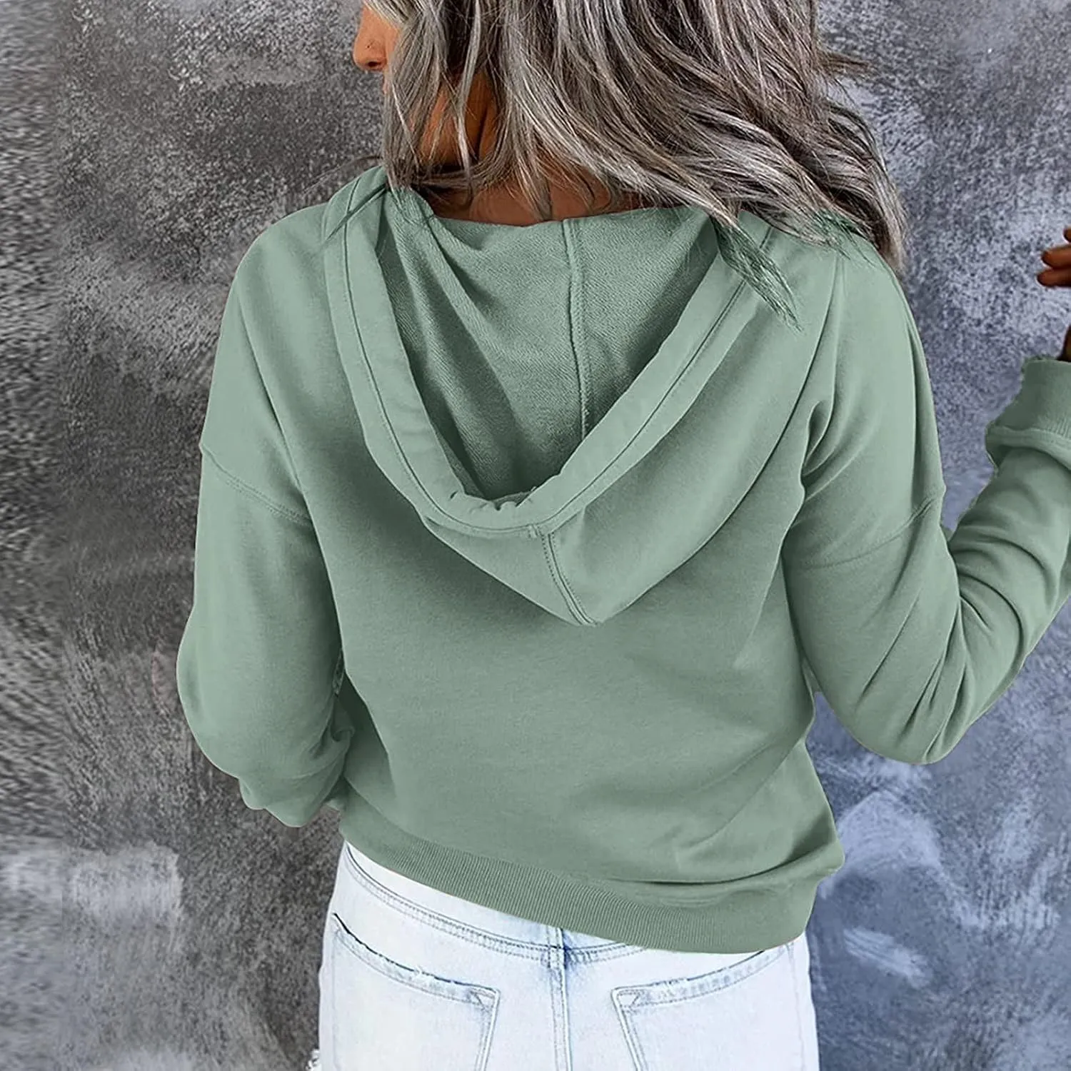 Fall Outfits for Women 2025 Y2k Hoodies Solid Button Down Long Sleeve Hooded Sweatshirts Pullover Tops with Pocket