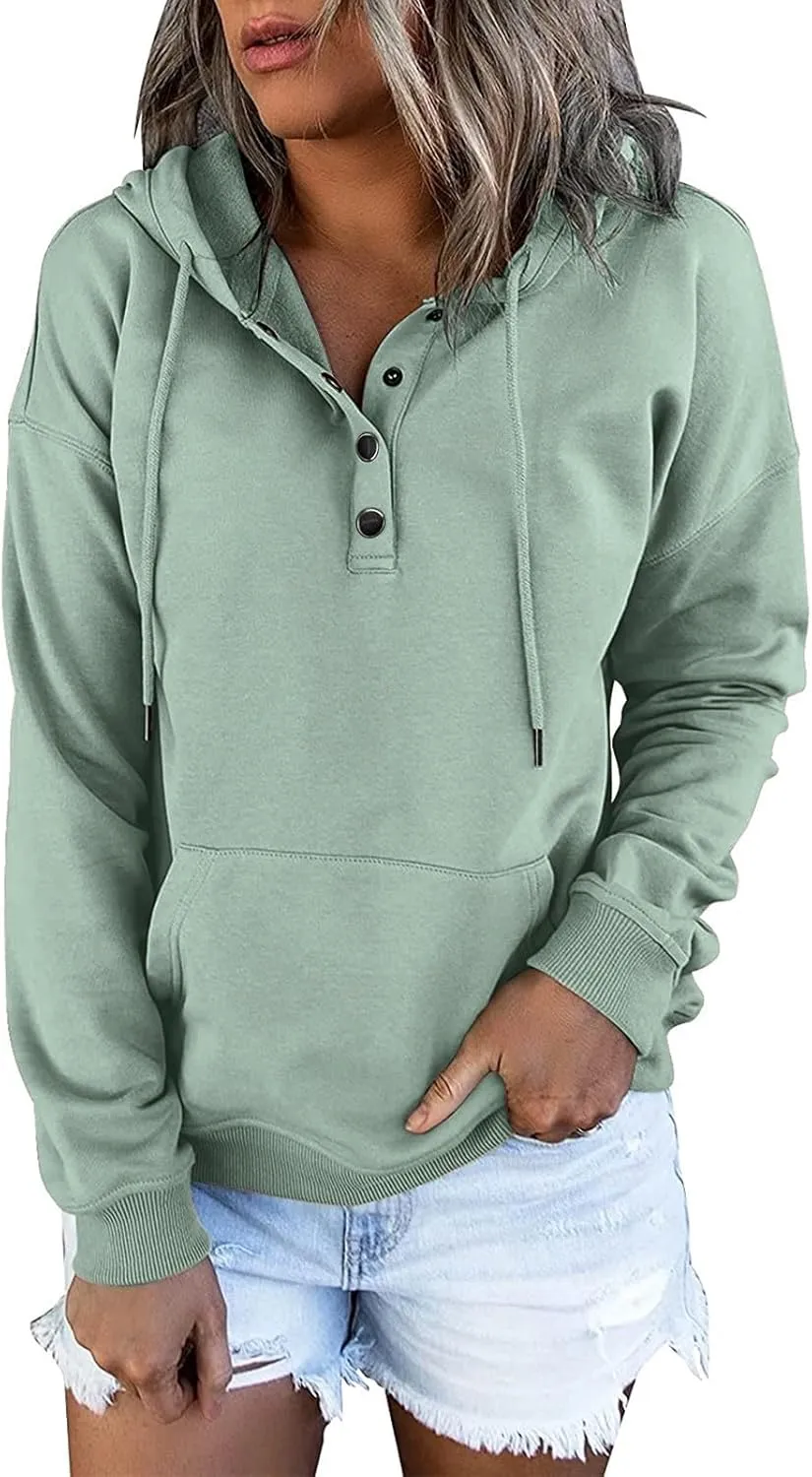 Fall Outfits for Women 2025 Y2k Hoodies Solid Button Down Long Sleeve Hooded Sweatshirts Pullover Tops with Pocket