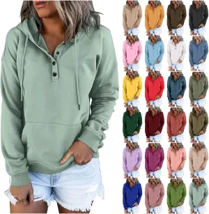 Fall Outfits for Women 2025 Y2k Hoodies Solid Button Down Long Sleeve Hooded Sweatshirts Pullover Tops with Pocket