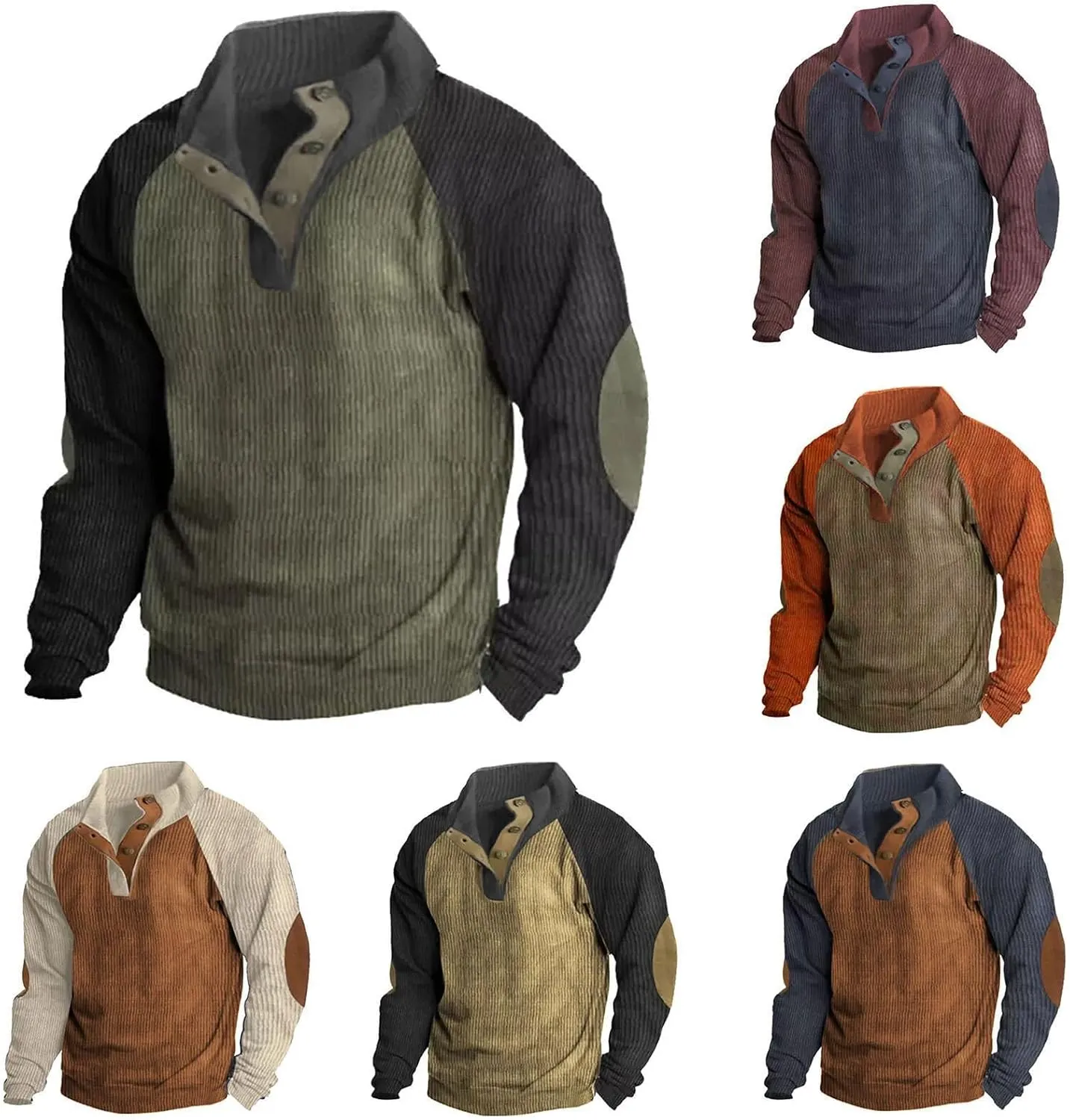 Fall Shirts for Men Casual Long Sleeve Trendy Stand Collar Button Neck Henley Tops Crewneck Sweatshirts Hoodie