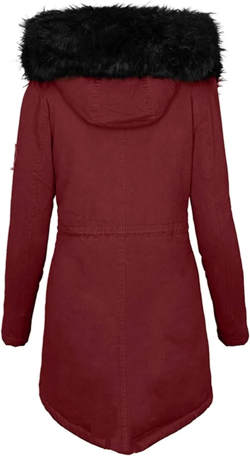 Fall Winter Coat for Women Casual Sherpa Fleece Lined Hooded Cotton Padded Jackets Zip Up Puffer Hoodie Jacket Parka Pea Coat