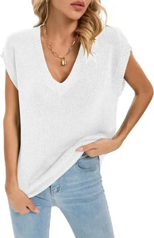 Famulily Deep V Neck Tanks for Women Casual Cap Sleeve Sweater Vest Summer Ribbed Knitted Tank Tops