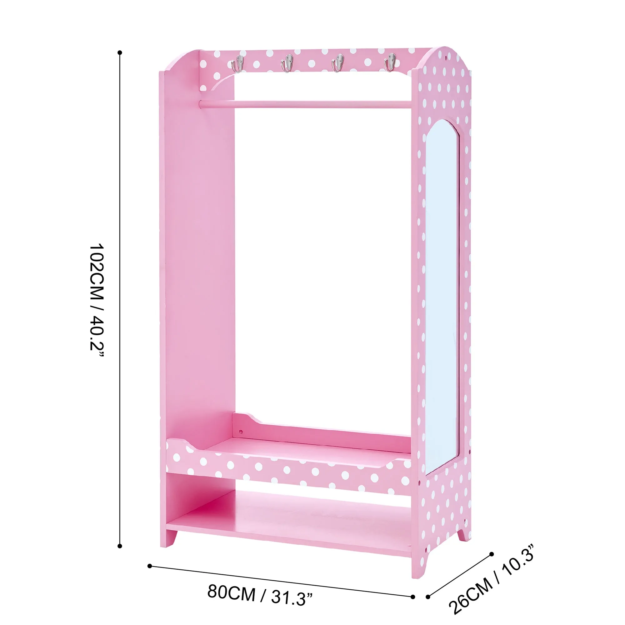 Fantasy Fields Polka Dots Children’s Wooden Wardrobe, Kids Dress Up Storage Closet with Rail