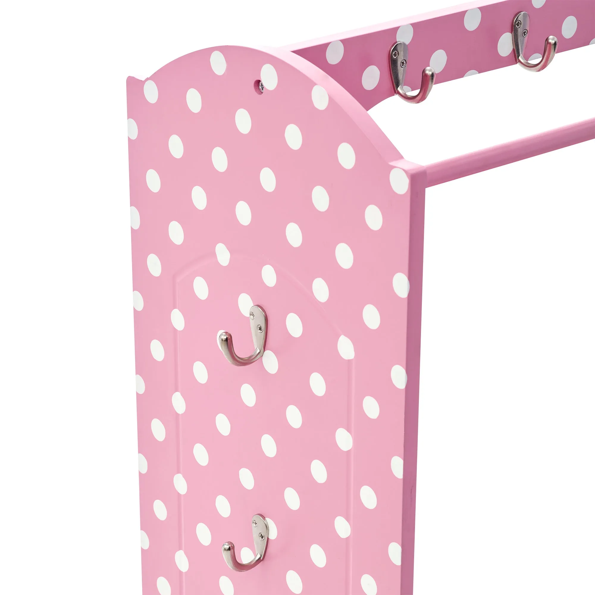 Fantasy Fields Polka Dots Children’s Wooden Wardrobe, Kids Dress Up Storage Closet with Rail