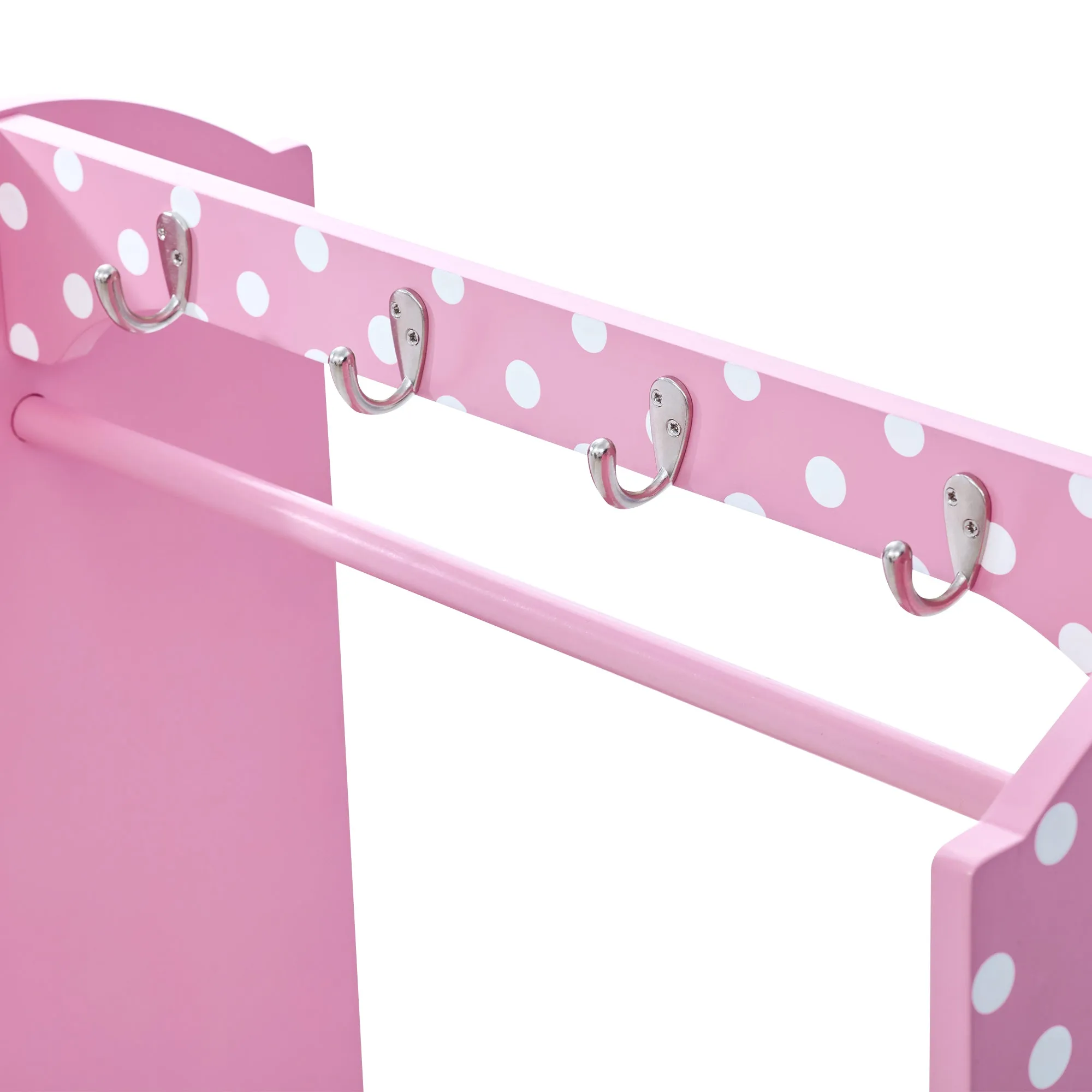 Fantasy Fields Polka Dots Children’s Wooden Wardrobe, Kids Dress Up Storage Closet with Rail