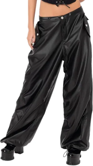 Faretumiya Faux Leather Straight Wide Leg Pants High Waist Casual Solid Color Zipper Pocket PU Trousers Women Streetwear Fall