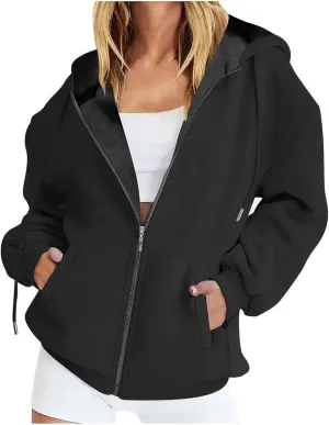 fartey Zip Up Hoodie Women Oversized Long Sleeve Sweatshirts Teen Girl Y2K Clothes Casual Drawstring Jackets With Pockets