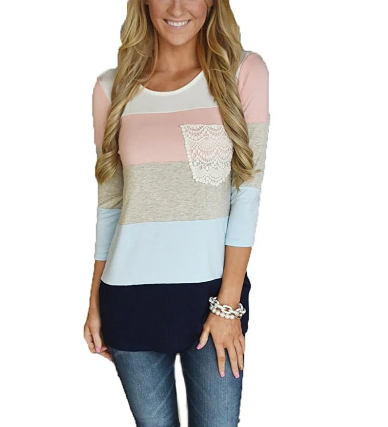 Fashion Scoop Pocket Hit color Long Sleeves Blouse