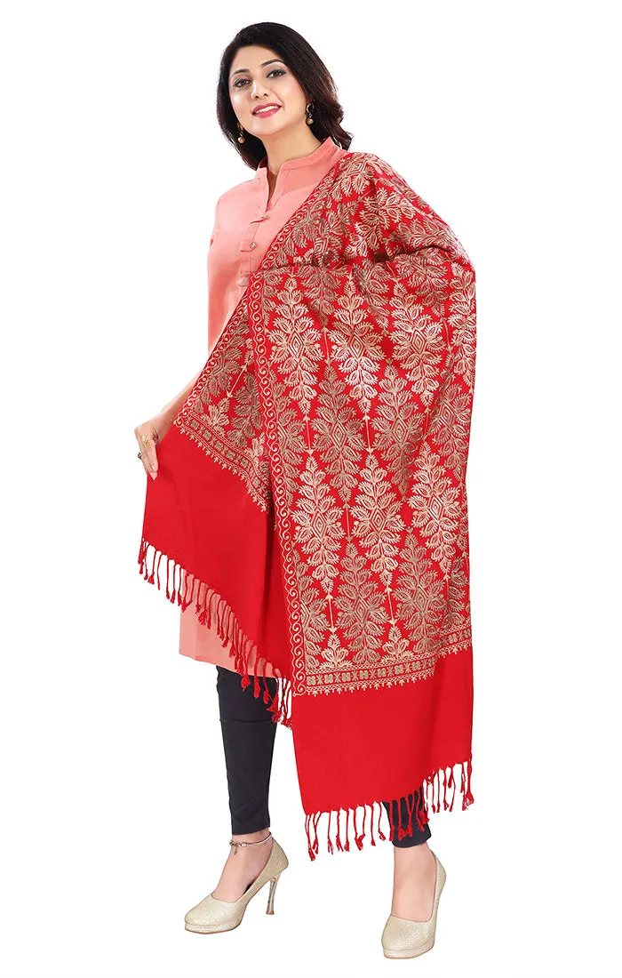 Fashionable Women's Red Stole With Embroidery Work For Casual, Party Wear (D5)