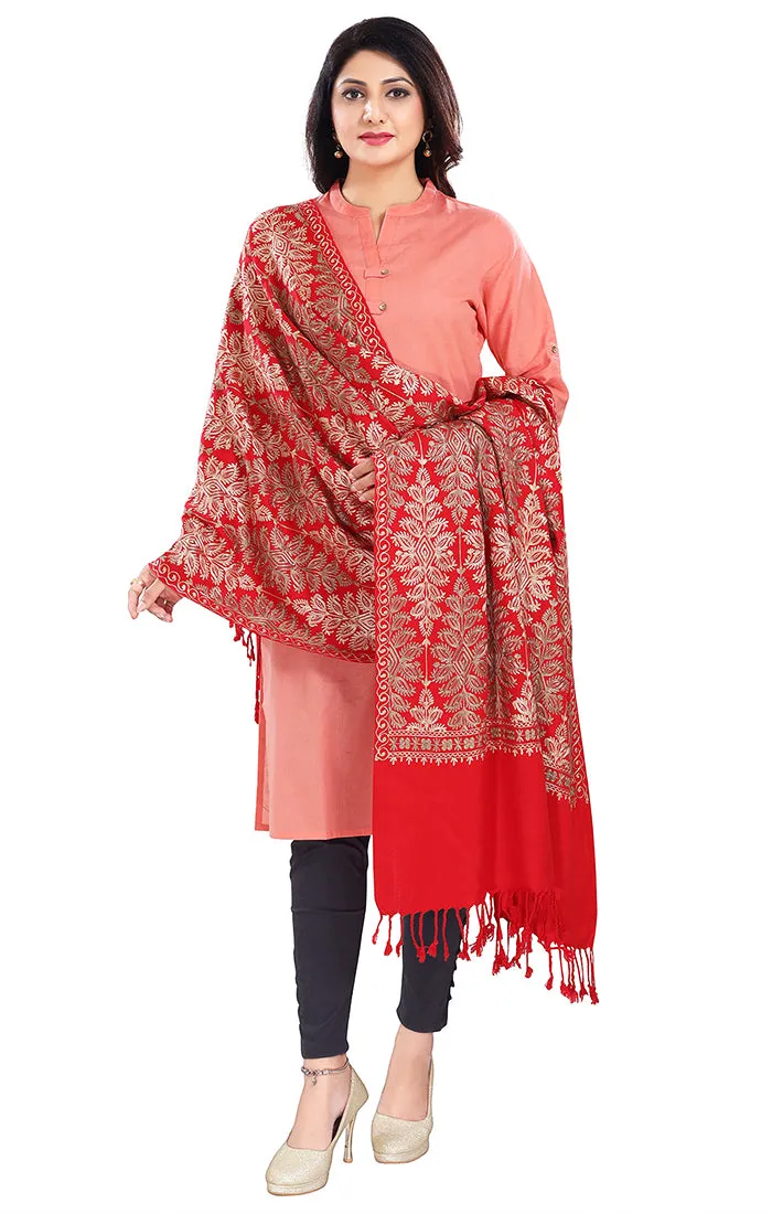 Fashionable Women's Red Stole With Embroidery Work For Casual, Party Wear (D5)