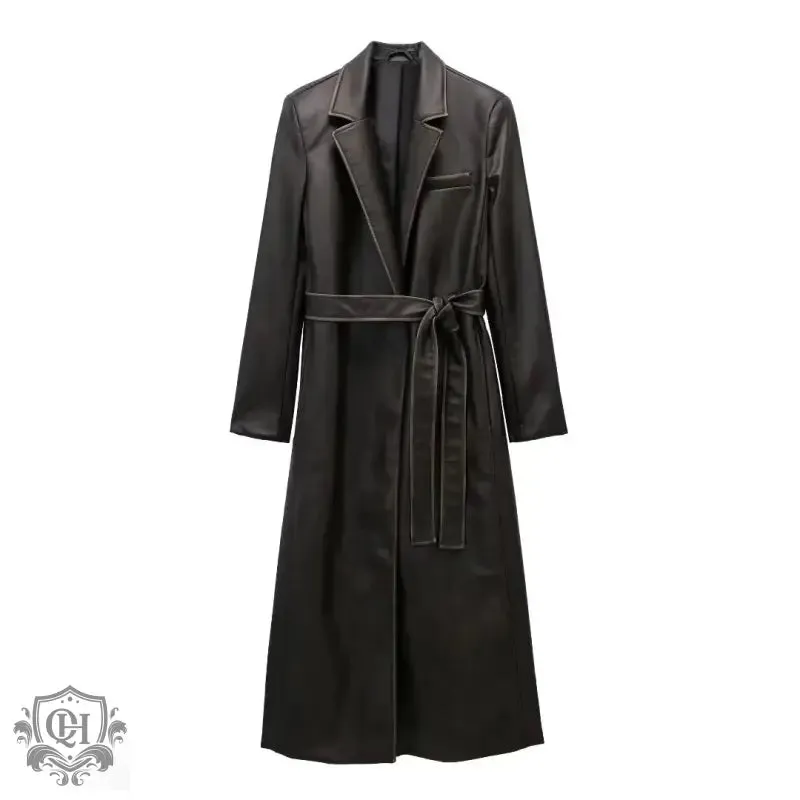Faux Leather Long Coat