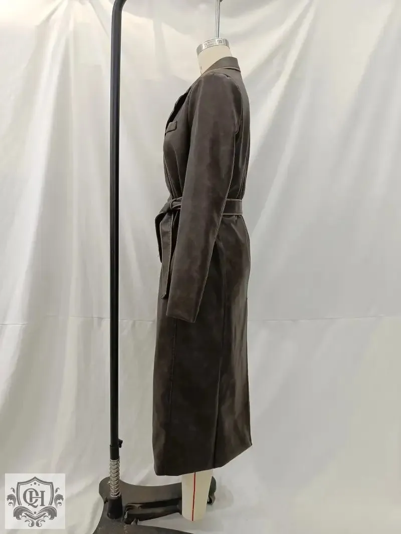 Faux Leather Long Coat