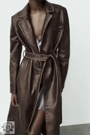 Faux Leather Long Coat