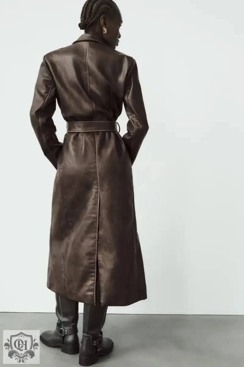 Faux Leather Long Coat