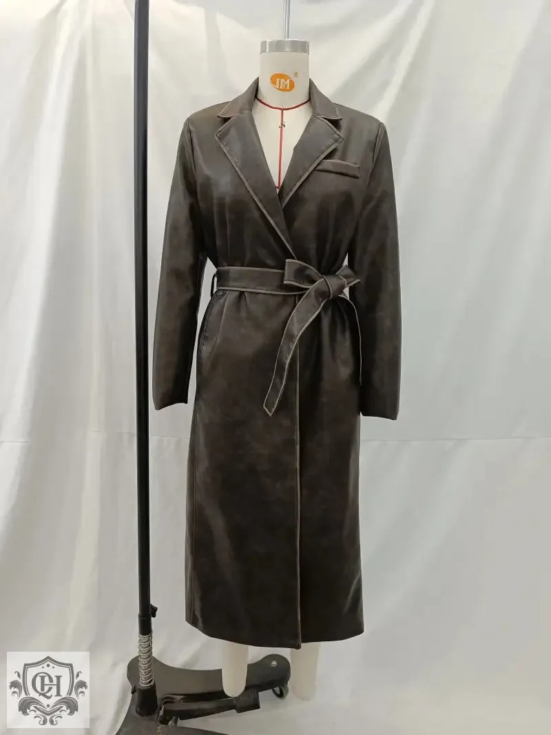 Faux Leather Long Coat