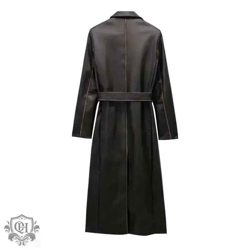 Faux Leather Long Coat