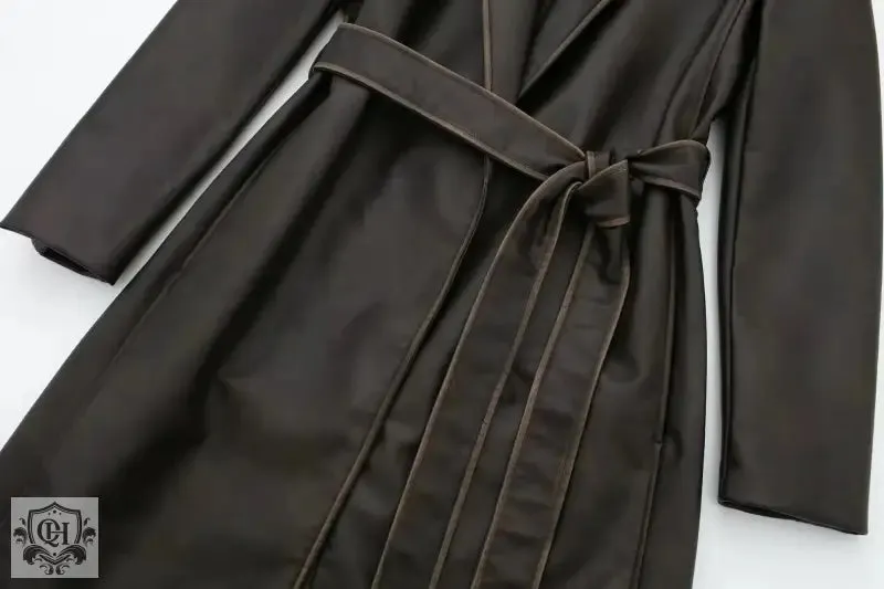 Faux Leather Long Coat