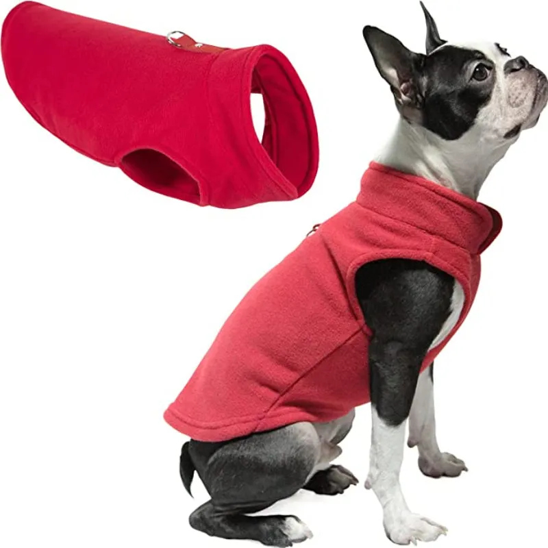 Fleece Vest Dog Jacket With O-Ring Leash