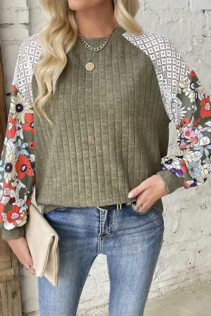 Floral Laceability Plus Green Floral Patchwork Blouse