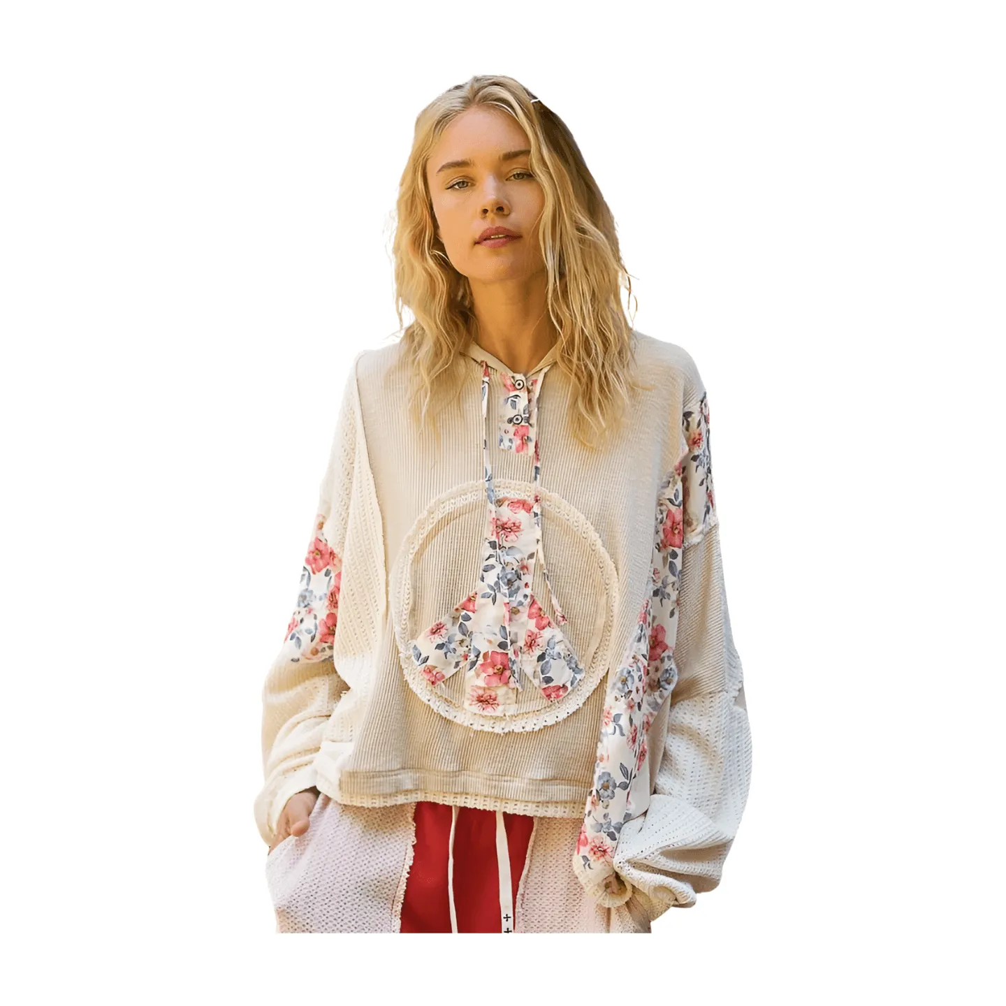 Floral Peach Patch Hoodie