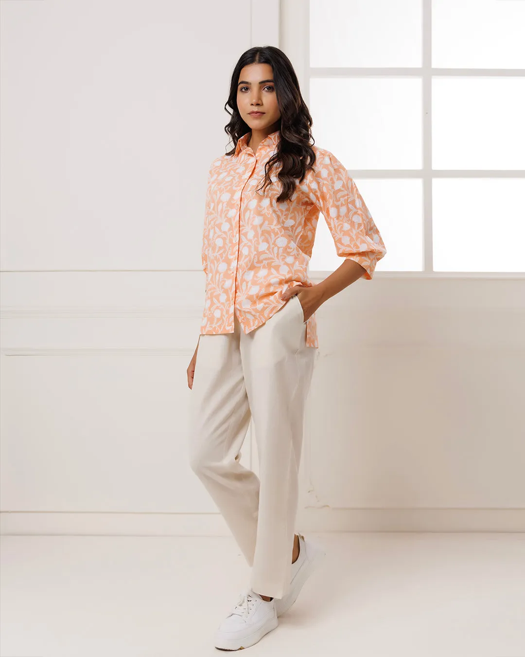 Floral Peach Printed Shirt