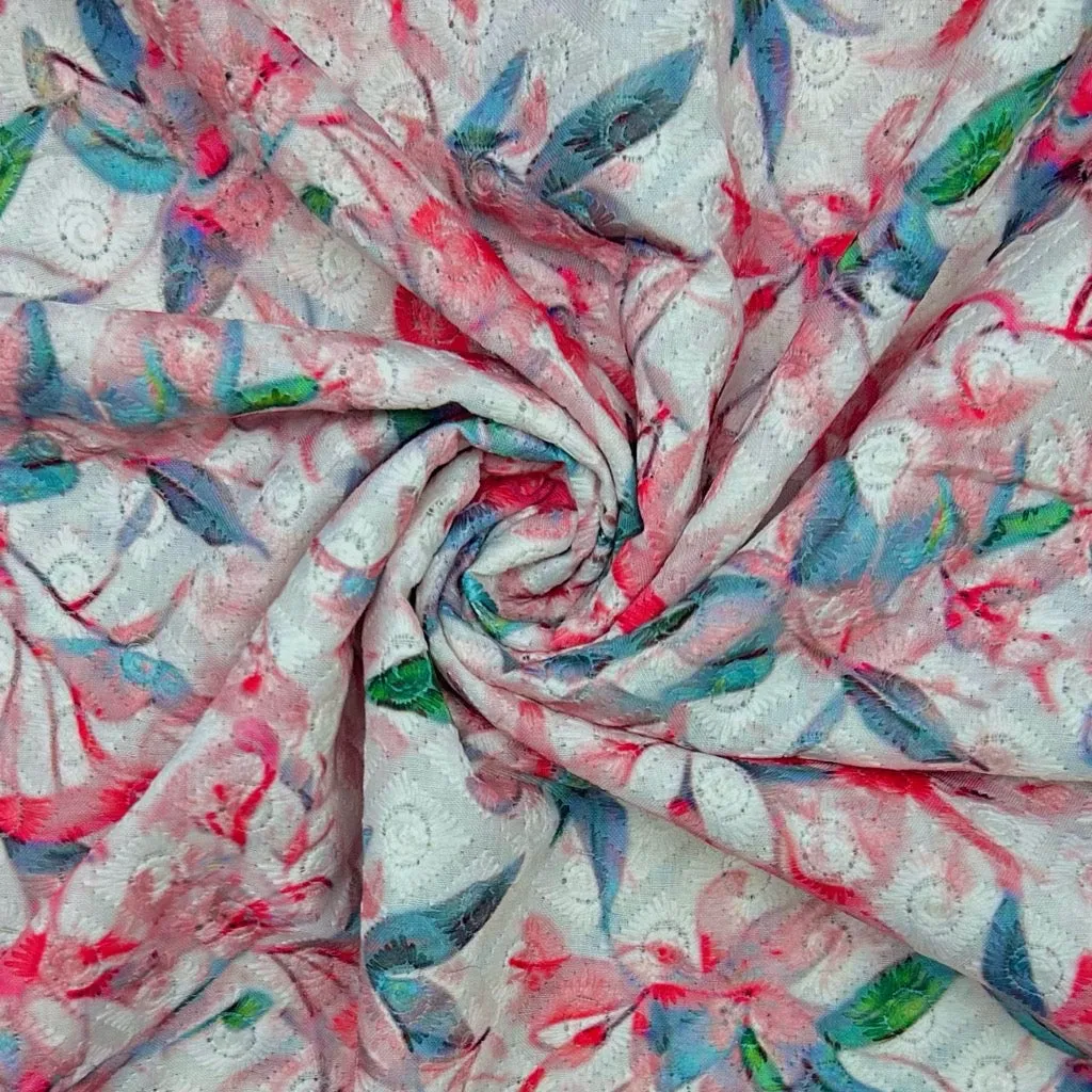 Floral Whisper Digital Embroidered Polycotton Fabric