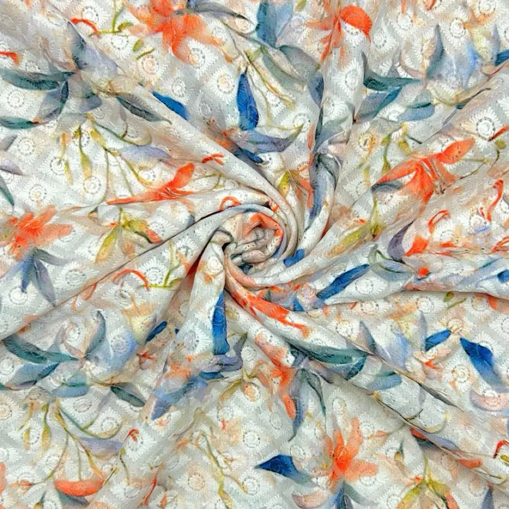 Floral Whisper Digital Embroidered Polycotton Fabric