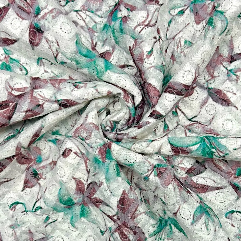 Floral Whisper Digital Embroidered Polycotton Fabric