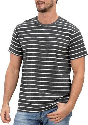 Funny World Men's Casual Cotton Striped T-Shirts Short Sleeve Crewneck Basic Tee