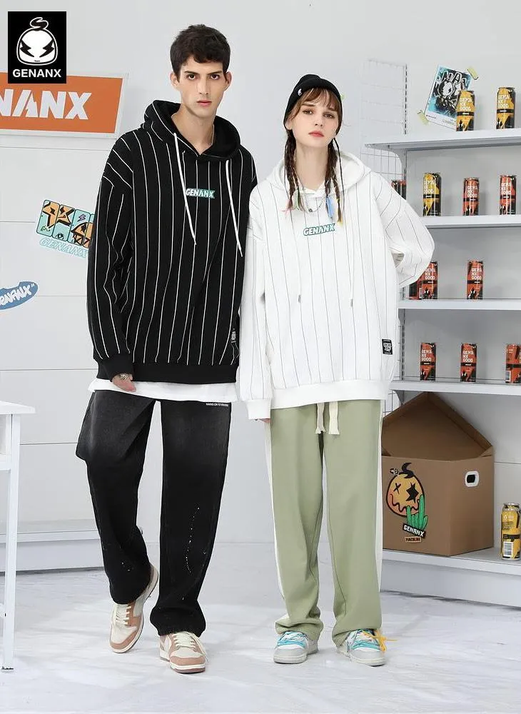 Geometric Line Print Fleece Hoodies