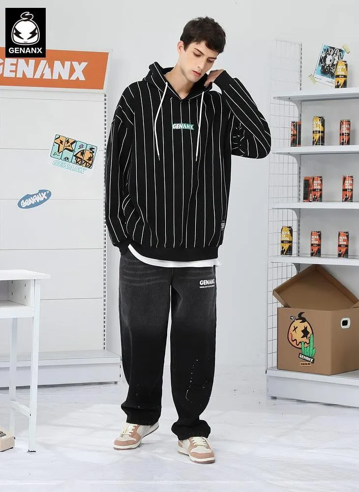 Geometric Line Print Fleece Hoodies