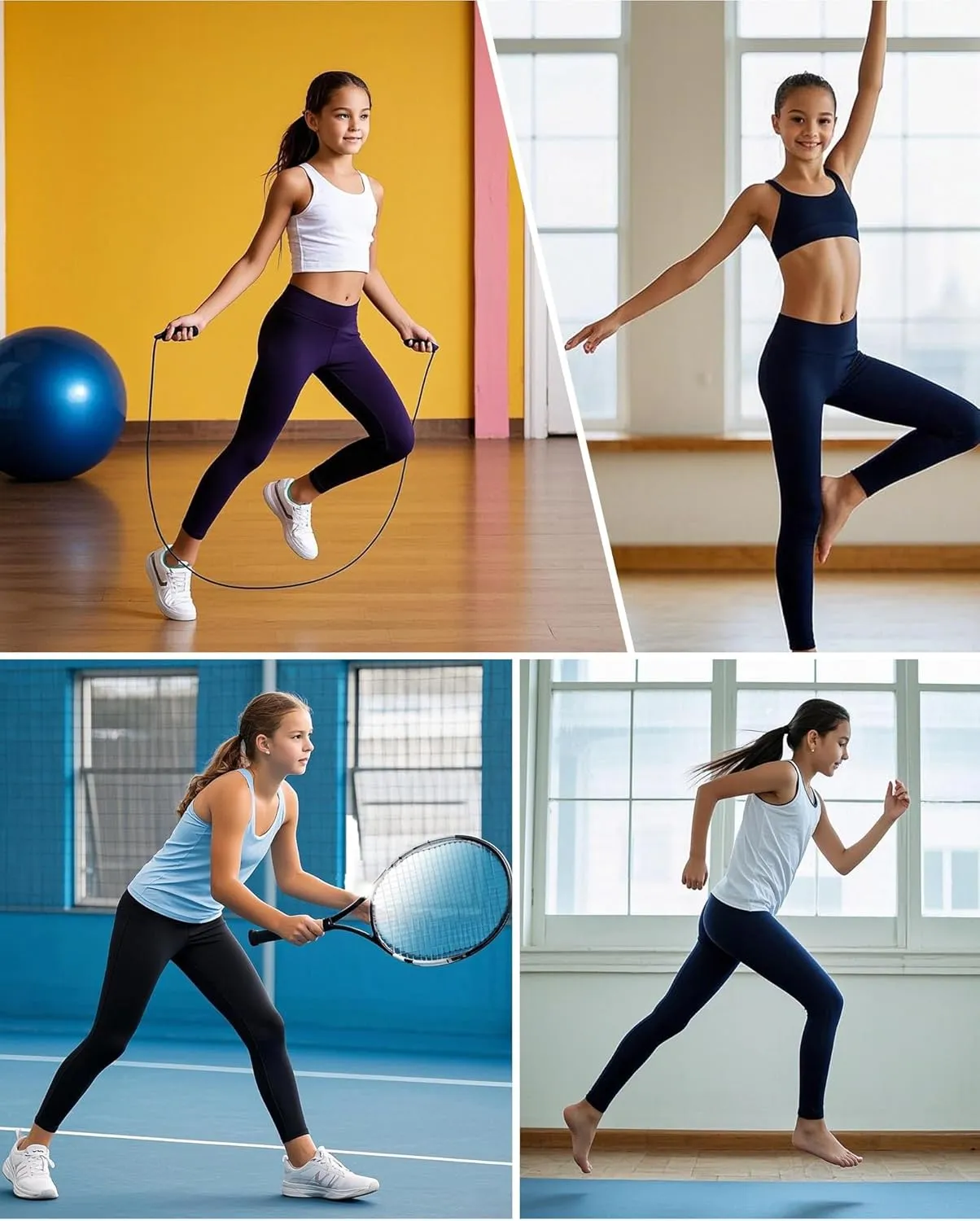 Girls Athletic Leggings High Waisted Kids Yoga Dance Pants Teen Soft Workout Running Sport Compression Tights