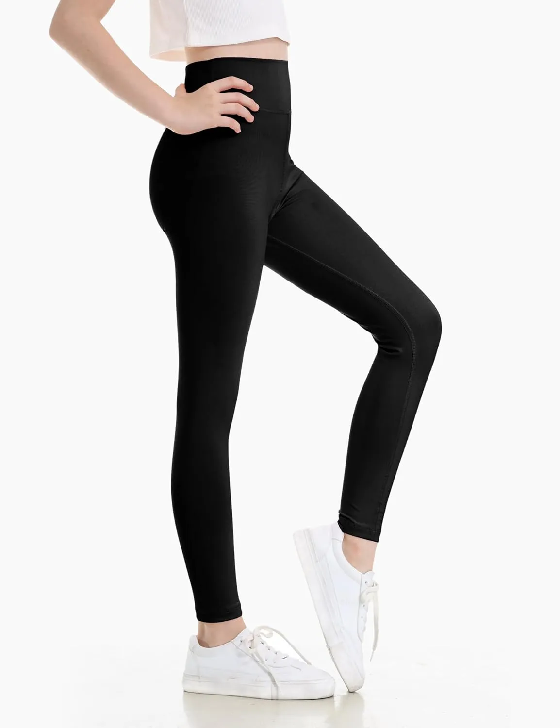 Girls Athletic Leggings Kids Lounge Workout Yoga Pants Solid Color High Waist Dance Running Active Tight for Teen