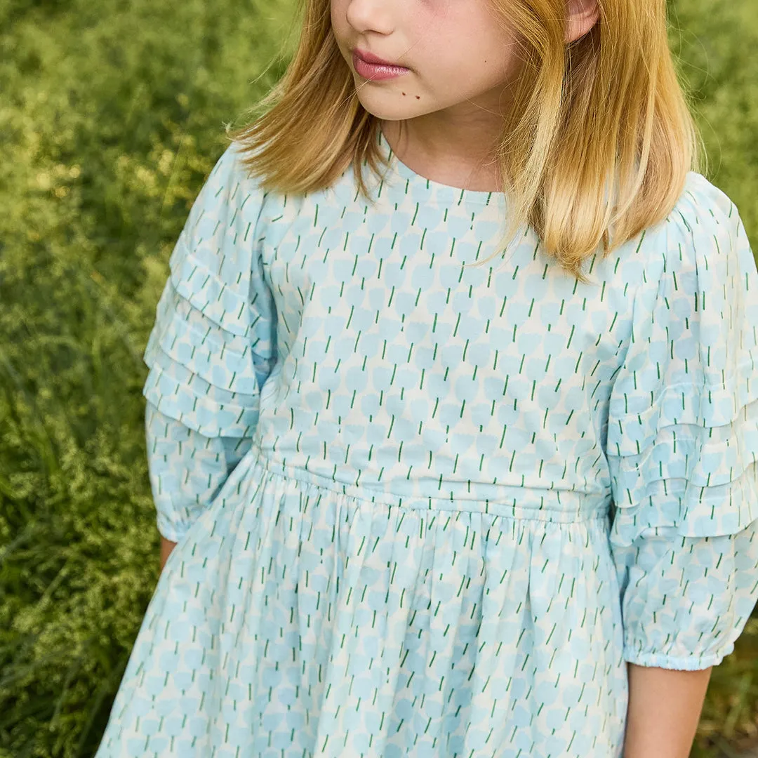 Girls Brooke Dress - Blue Tulips
