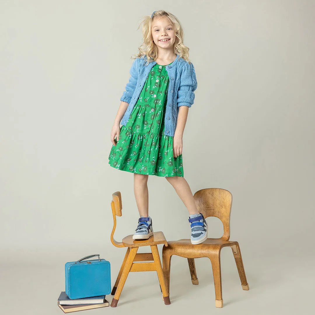 Girls Elizabeth Dress - Green Flower Toss